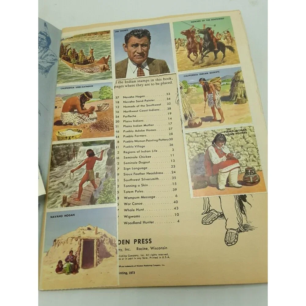 The Golden Book Of Indian Stamps 48 Native American 8th printing 1973